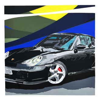 100x100cm. Acrylic and spray paint on canvas. " 996 turbo " 2025