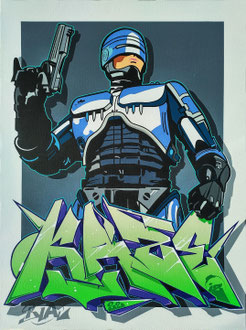 81x60cm. Acrylic and spray paint on canvas. " Robocop " 2022