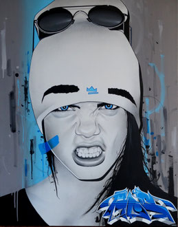 92x73cm. Acrylic and spray paint on canvas. "3" 2016