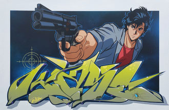 92x60cm. Acrylic and spray paint on canvas. " Nicky Larson " 2020