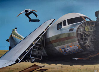 100x73cm. Acrylic and spray paint on canvas. "Sk8" 2016 