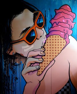 220x180cm. Acrylic and spray paint on wood.  "Ice cream 2" 2016