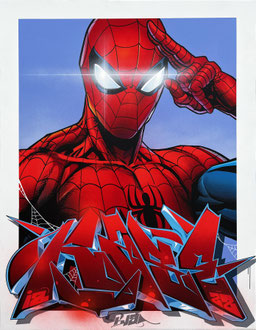 90x70cm. Acrylic and spray paint on canvas. " Spider man " 2022. Sold out