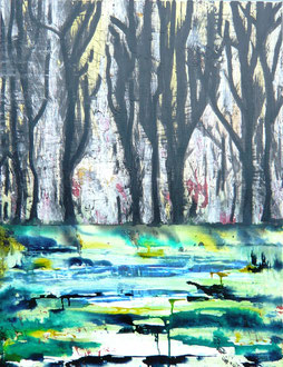 "Finsterwald" Acryl und Tusche auf LW in 60x80, 2013      >>>sold