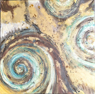 Spiralen mit gold und türkis, 60 x 60 cm