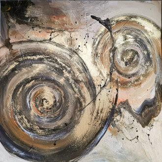 Spiralen mit gold und braun, 60 x 60 cm