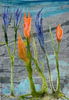 Blau-Orange Schwestern, Tusche und Acryl auf Papier, DIN A4, 