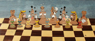 Echiquier fou - marqueterie - Atelier Eclats de Bois - 38 isère