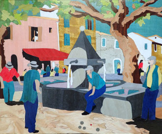 Les joueurs de boules - marqueterie - Atelier Eclats de Bois - 38 isère