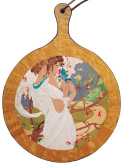 Calendrier - Mois de mai (d'après Mucha) - marqueterie - Atelier Eclats de Bois - 38 isère