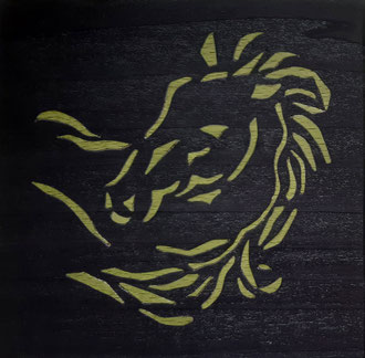 Tête de cheval Vert  - marqueterie - Atelier Eclats de Bois - 38 isère