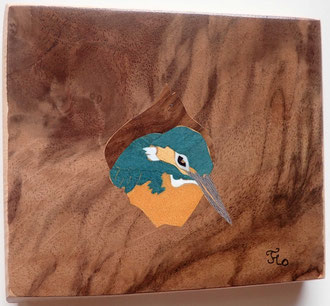 Martin pêcheur - marqueterie - Atelier Eclats de Bois - 38 isère