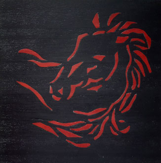 Tête de cheval Rouge - marqueterie - Atelier Eclats de Bois - 38 isère