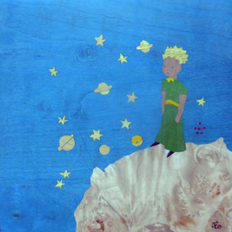 Le petit prince et l'astéroïde B512 - marqueterie - Atelier Eclats de Bois - 38 isère