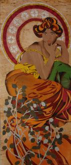 Topaze d'après MUCHA - marqueterie - Atelier Eclats de Bois - 38 isère