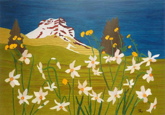 Printemps sur la Dent de Crolles - marqueterie - Atelier Eclats de Bois - 38 isère