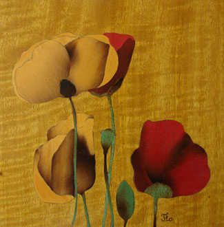 Coquelicots - marqueterie - Atelier Eclats de Bois - 38 isère