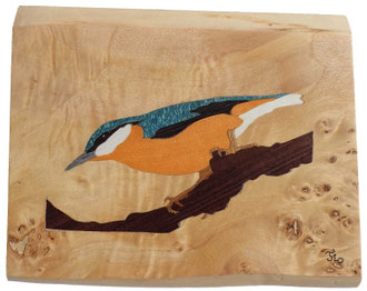 Sittelle torchepot - marqueterie - Atelier Eclats de Bois - 38 isère