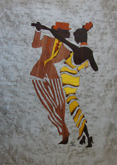 Danseurs de Mambo et Rumba - marqueterie transparence - Atelier Eclats de Bois - 38 isère