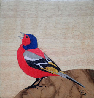 Pinson des arbres - marqueterie - Atelier Eclats de Bois - 38 isère