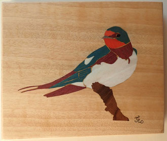 Hirondelle rustique - marqueterie - Atelier Eclats de Bois - 38 isère