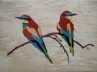 Guêpiers d'Europe  - marqueterie - Atelier Eclats de Bois - 38 isère