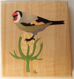 Chardonneret élégant - marqueterie - Atelier Eclats de Bois - 38 isère