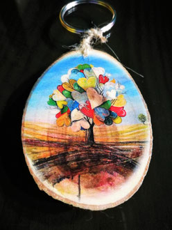 PAV - portachiavi in legno di mimosa - legno stampato su grafica colorata albero della vita