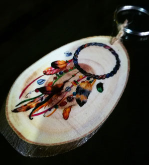 PAS - portachiavi in legno di mimosa - legno stampato su grafica colorata acchiappasogni
