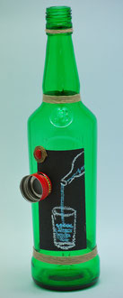 BT54 - bottiglia da tavola decorativa in vetro verde con tappo in metallo magnetico e parete a lavagna riscrivibile e magnetica - dim. 0.75 lt