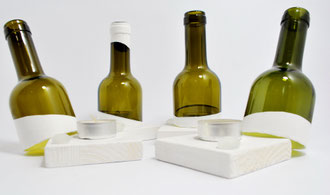 CBB - porta candela con base in legno bianco e decoro inferiore a gemma - dim. 75 cl.