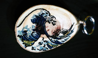 PLGO - portachiavi in legno di mimosa - legno stampato su grafica colorata la grande onda