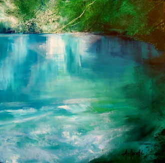 EMERALD WATER 2, 40x40 cm, Acryl/Platte