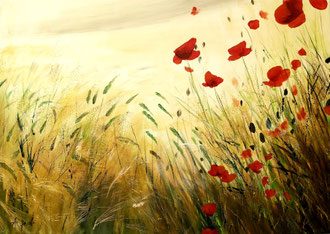 WILD GRASSES WITH POPPIES 3, 70x100 cm, Acryl/Leinen