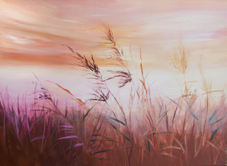 SUNSET REEDS, 60x80 cm, Acryl/Leinen