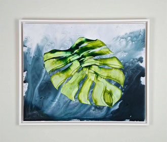 🔴 'Leaf Study 11 (Monstera series)', acrylic on plexiglass. 22" x 27" (framed)