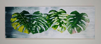 🔴 'Leaf Study 5 (Monstera series)', acrylic on panel. 17" x 48"