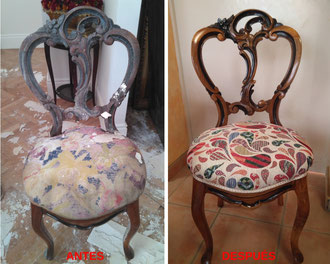 Restauración de silla isabelina del siglo XIX.
