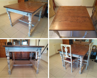 Restauración de mesa alfonsina de madera de nogal.