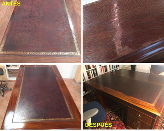Restauración de escritorio chapado en caoba y nogal de mediados del siglo XX.