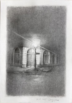 Zeichnung, Bleistiftzeichnung, Architekturzeichnung, Architektur, Realismus, Laterne, Atelier am Rhein, Cecily Park