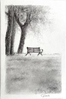 Zeichnung, Bleistiftzeichnung, Baumzeichnung, Stimmungslandschaft, Landschaftszeichnung, Atelier am Rhein, Cecily Park 