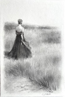 Zeichnung, Bleistiftzeichnung, Stimmungslandschaft, Fernweh, Landschaftszeichnung, Atelier am Rhein, Cecily Park 