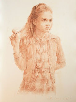 Portrait vom Foto in Rötel, Poraitzeichnung, Rötelzeichnung 