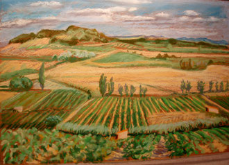 Minervois, summer end, pastel 15x11 Sylvie Berman artiste peintre