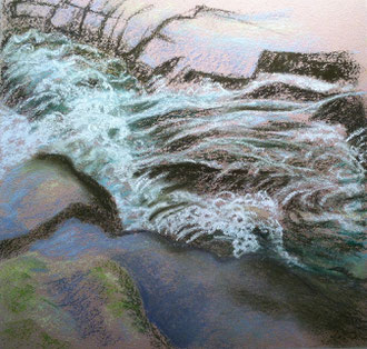 Torrent, pastel 15x15 Sylvie Berman artiste peintre