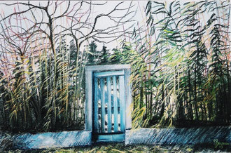 La porte du jardin, pastel 65x50 Sylvie Berman artiste peintre