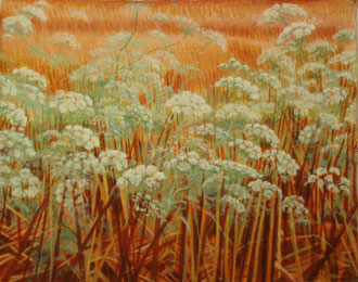 Umbels, stubble,  Oil on canvas 110x70  Sylvie Berman artiste peintre