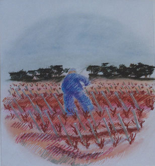 Sarmenteur bleu, pastel 50x50 cm  Sylvie Berman artiste peintre