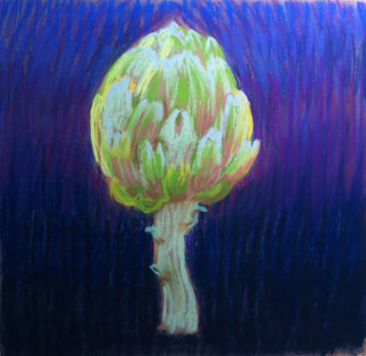 Artichoke, purple, pastel 7x7 Sylvie Berman artiste peintre